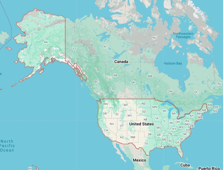Worldwide ATMs nationwide service area map
